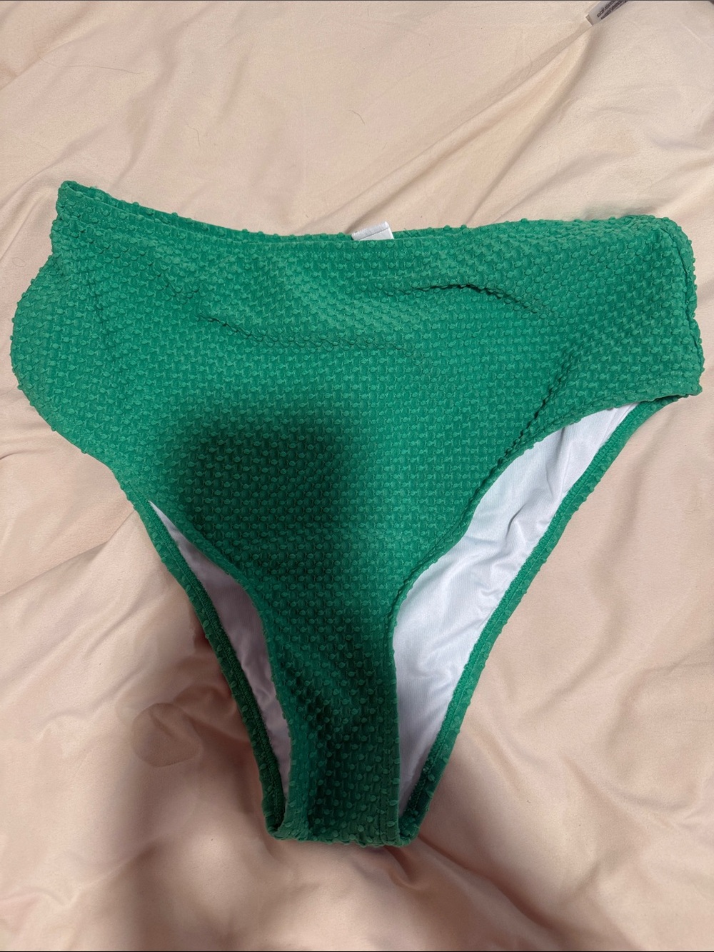 High-Waist Textured Bikini Bottom in Emerald Green